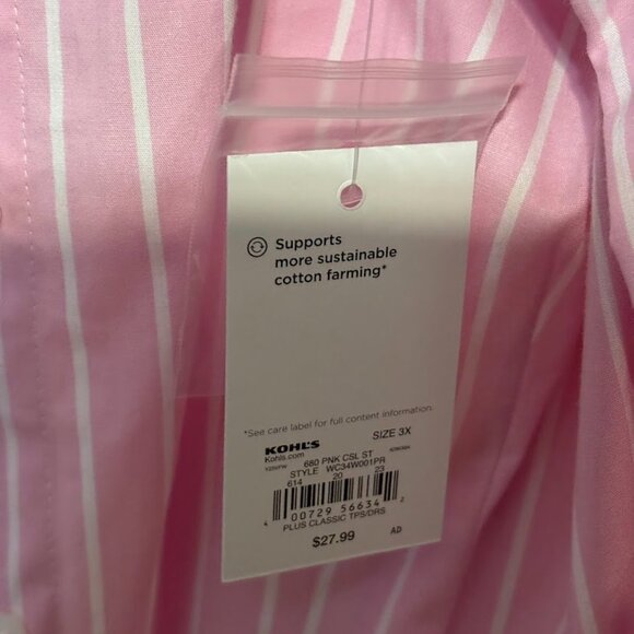 NWT CROFT & BARROW Pink/White Blouse with Buttons (Cotton/Spandex) - 3x - Picture 15 of 15
